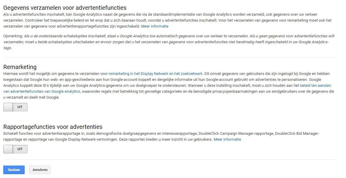 Google Analytics Advertentiefuncties