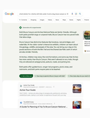 Google's Search Generative Experience weergave voorbeeld in de praktijk